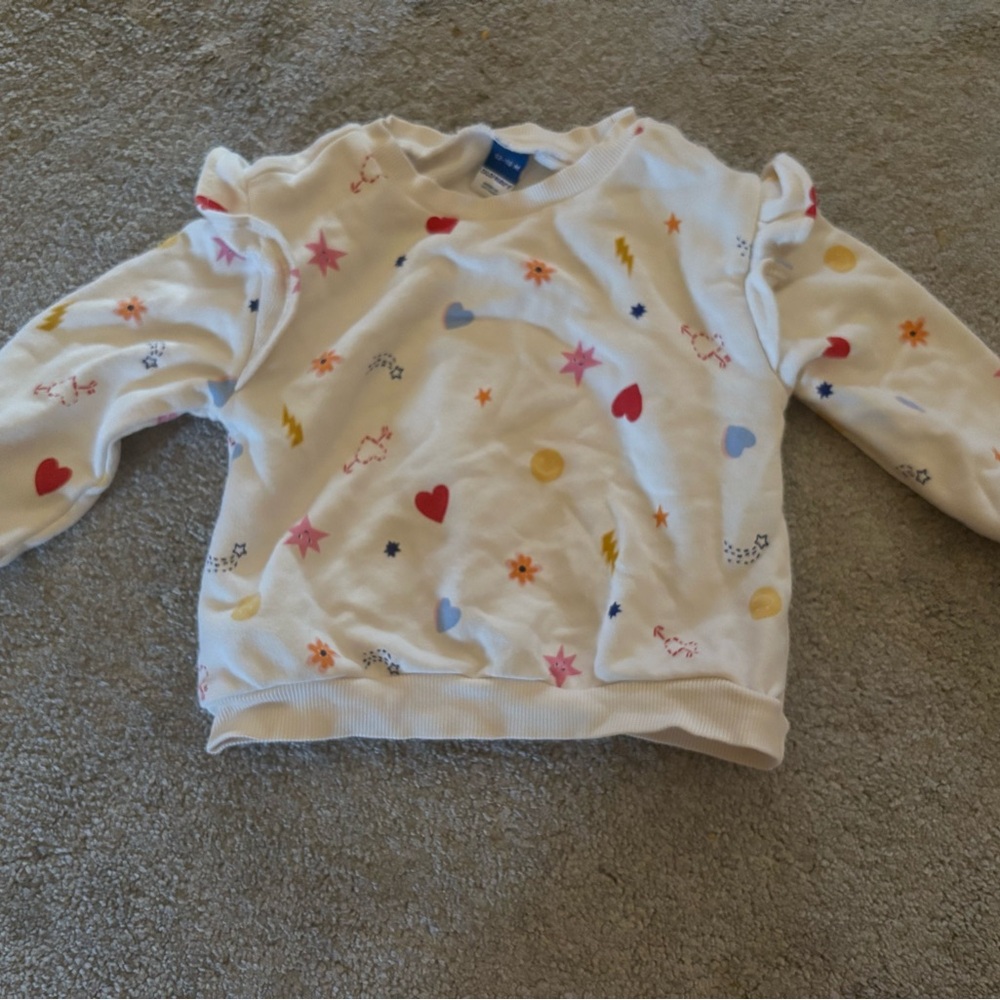 Old Navy White Girls Sweatshirt with Multicolor Heart & Star Prints